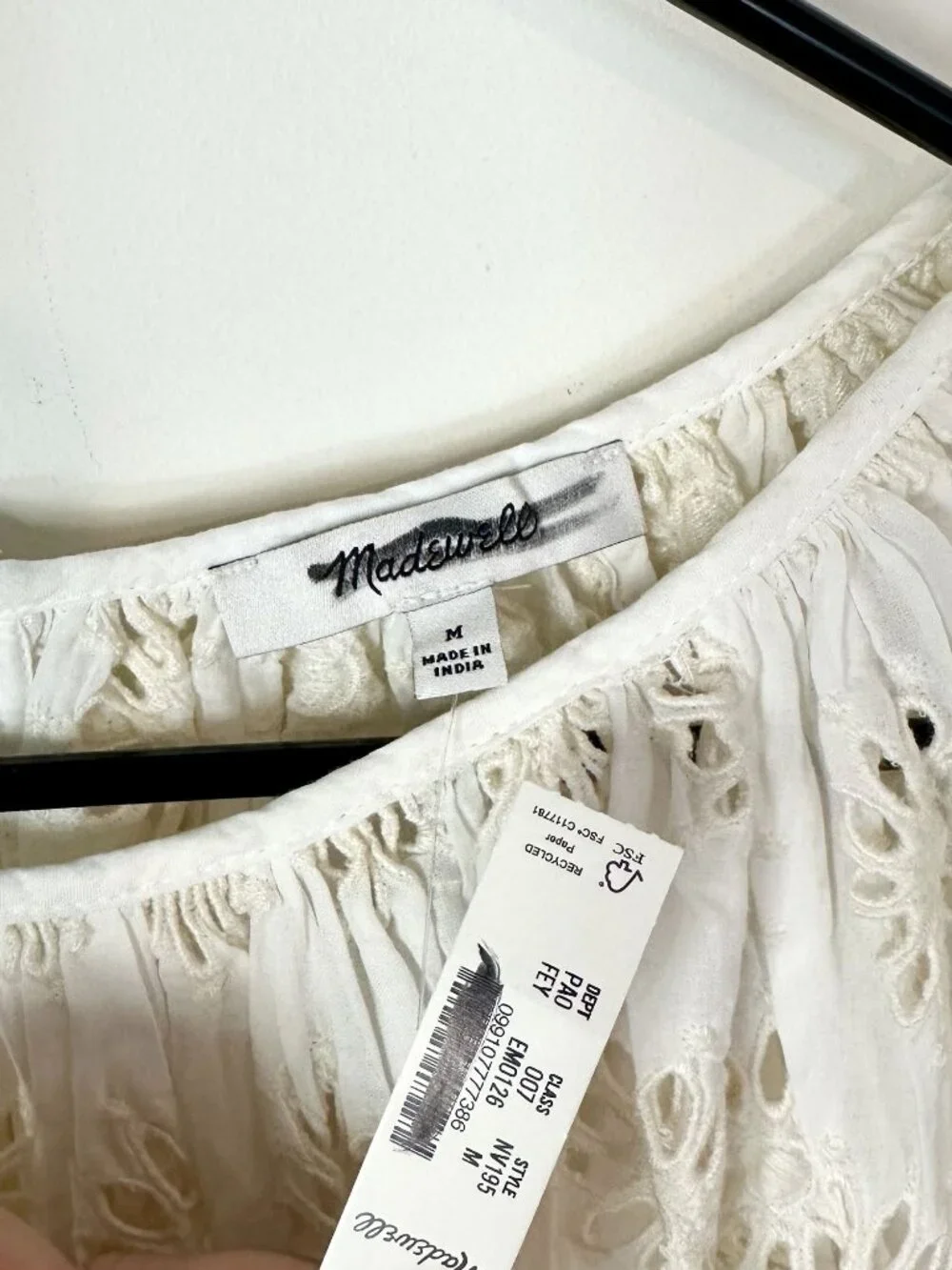 NWT Madewell Embroidered Shirred Puff-Sleeve Top - Size: Medium